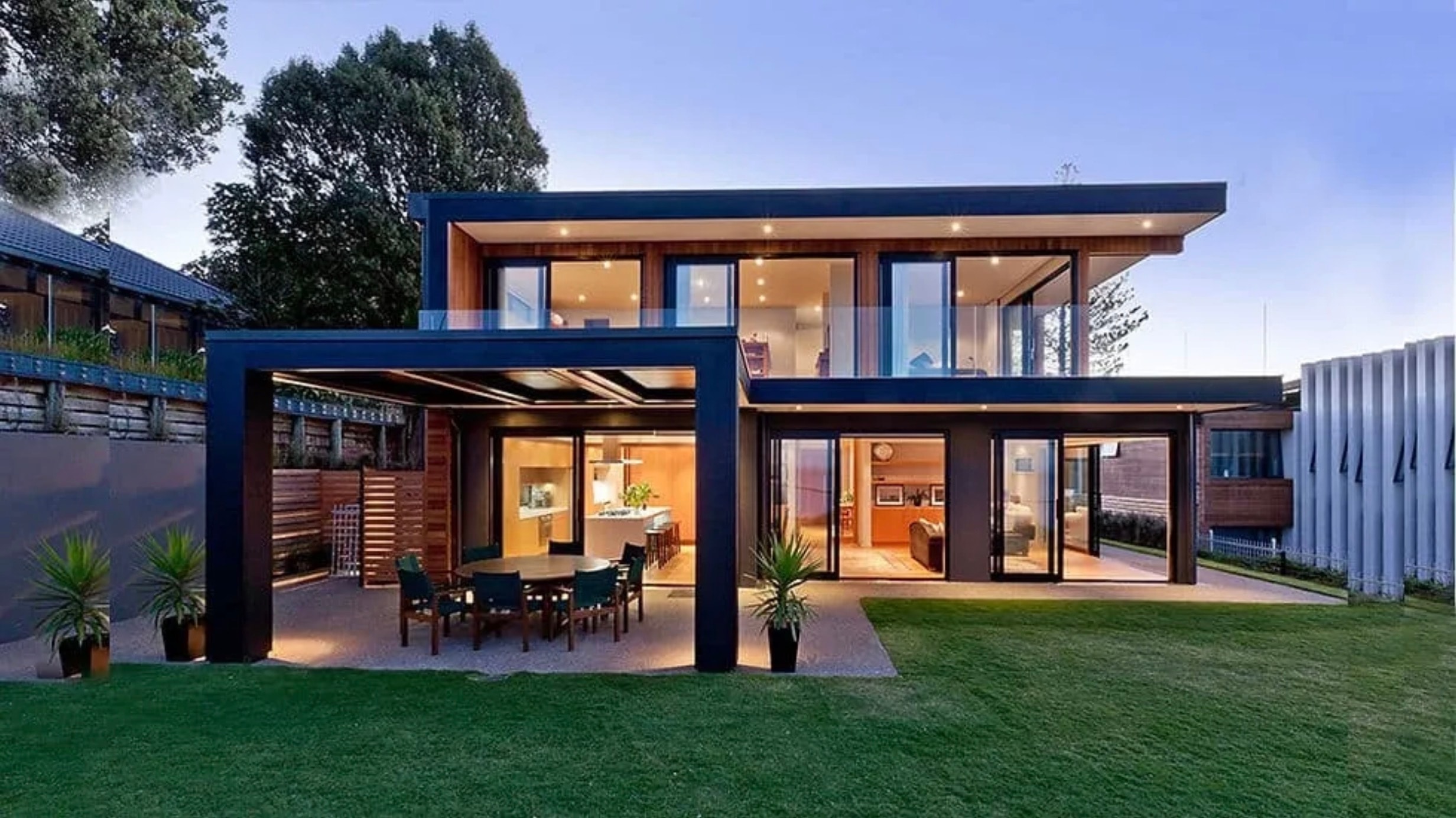 Completed Cedar View residence with expansive glazing and sheltered outdoor space