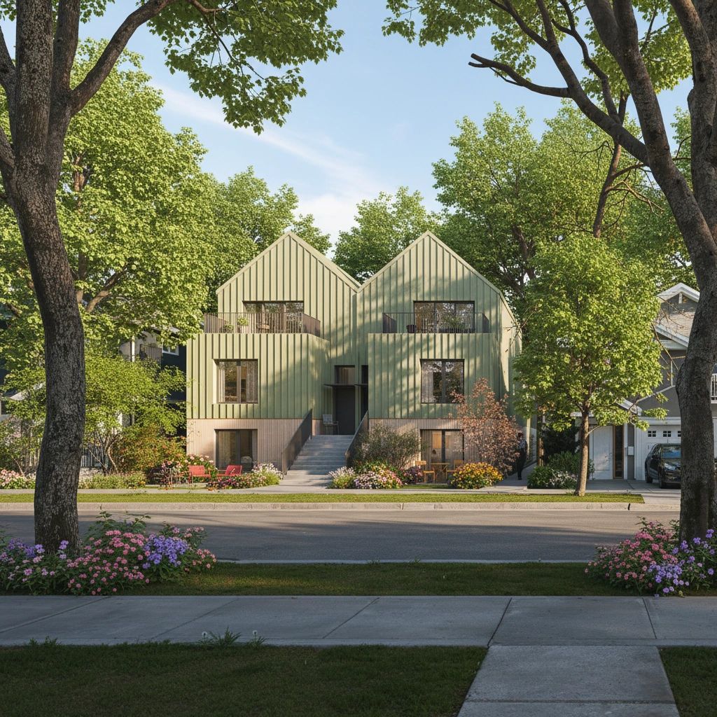 Exterior rendering of the Sixplex Courtyard