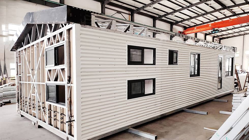Moonlight House structural frame during factory production