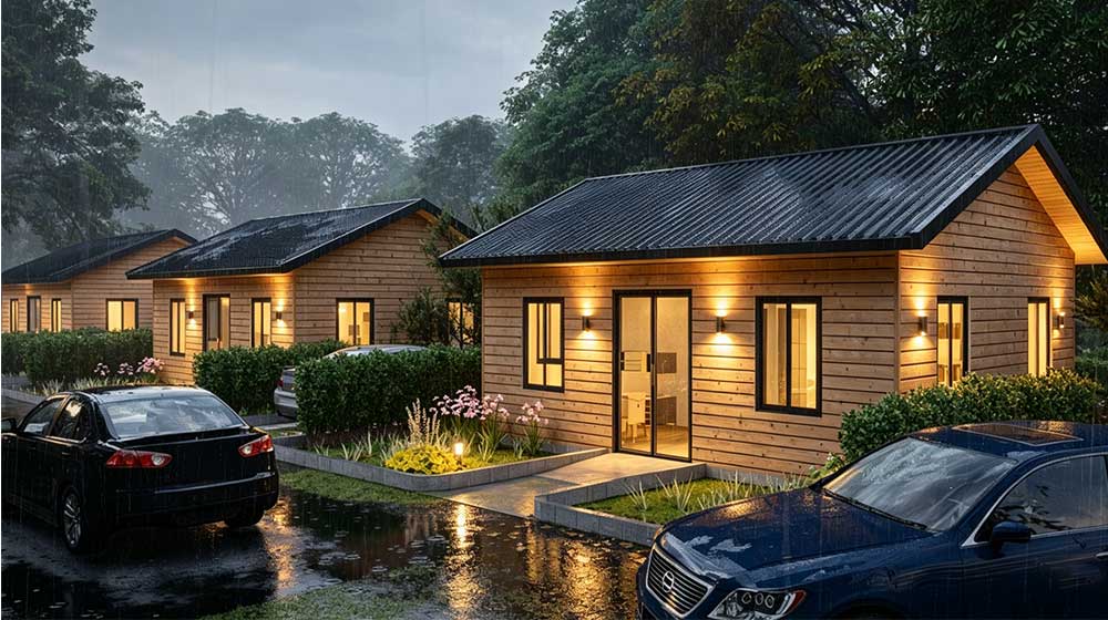 The Lantern House exterior viewed along a residential lane