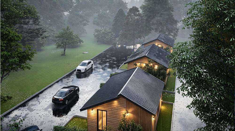 Aerial view of multiple Lantern House residences