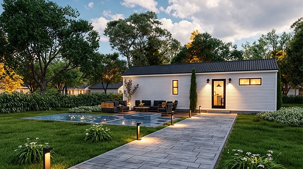 The Willow Nook exterior viewed across a landscaped garden path