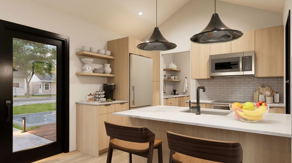 The Willow Nook kitchen interior with island seating
