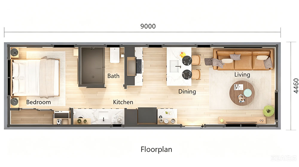 The Willow Nook one-bedroom floor plan
